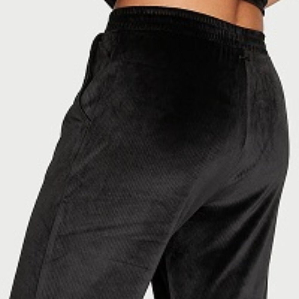 VICTORIA'S SECRET Black Velour Velvet Ribbed Jogger Pants SZ XXL**NEW! - Picture 2 of 7